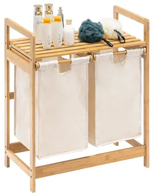 Produktbild von Wäschekorb mit 2 Fächern - Bamboorahmen - Wäschebehälter mit Deckel - 73 x 64 x 33 cm