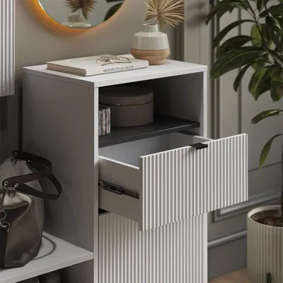 Immagine prodotto di Panca scarpiera da ingresso Vicco Eliza Bianco 100 x 98.5 cm con anta e cassetto, Model 56439