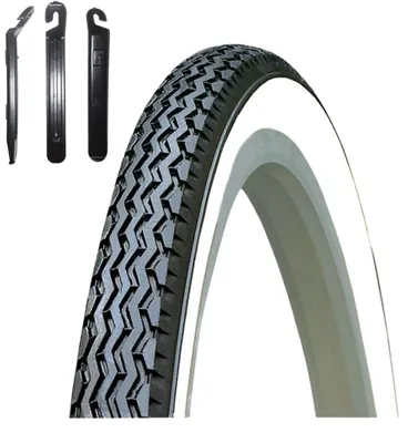 Immagine prodotto di 1 pneumatico per bicicletta Kenda K-133, misura 37-590 (26 x 1 3/8), colore nero/bianco, completo di leva pneumatici