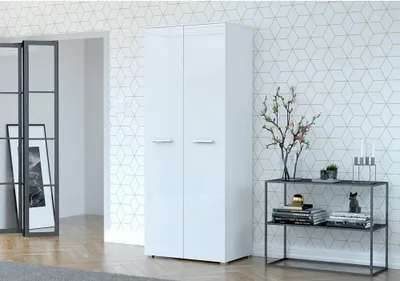Produktbild von Drehtürenschrank Kleiderschrank Schrank  80 cm Weiss/Weiss  Franco
