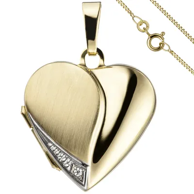 Produktbild von JOBO Medaillon Herz Anhänger zum Öffnen für Fotos 333 Gold 1 Zirkonia mit Kette 45 cm