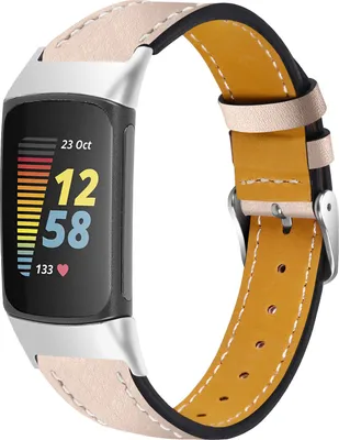 Produktbild von Strap-it Modernes Lederarmband mit Schnallenverschluss - passend für Fitbit Charge 5 / Fitbit Charge 6 (hellbeige)