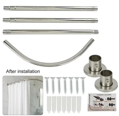 Produktbild von Duschvorhangstange L-förmig - Verstellbar - Gebogen - Edelstahl - Silber - Für Badezimmer und Badewanne