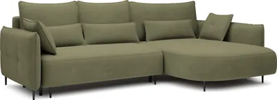 Produktbild von Selsey Oblivio - Ecksofa mit Schlaffunktion, Bettkasten, Veloursbezug wasserabweisend Olivgrün, Ottomane rechts