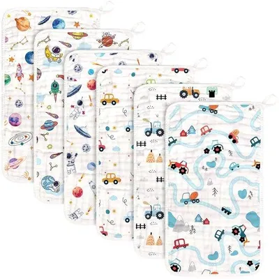 Immagine prodotto di Set di 6 bavaglini Unyqoos® in 100% cotone di mussola, dimensioni 30 x 50 cm – morbidi, a 6 strati, assorbenti, lavabili in lavatrice, versatili, ideali come bavaglini e strofinacci