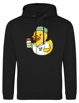 Produktbild von Huuraa Uni Hoodie Quietscheente Pharmazie Comic Gummiente XXL Deep Black Vegan Sweatshirt Geschenkidee
