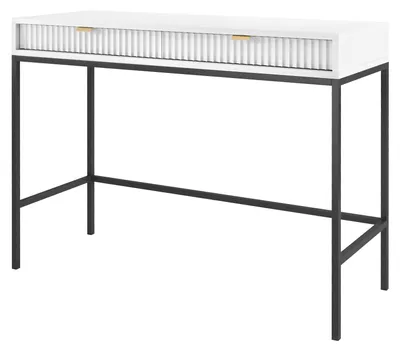 Produktbild von Schminktisch NOVUM Weiß mit schwarzem Gestell 104 × 77 × 50 cm – Moderner Frisiertisch mit 2 Schubladen
