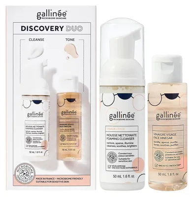 Imagen del producto de Set Duo Gallinée: Limpiador purificante con prebióticos y postbióticos para el microbioma cutáneo, 50 ml + Loción calmante para el rostro con prebióticos y postbióticos para el microbioma cutáneo, 50 ml