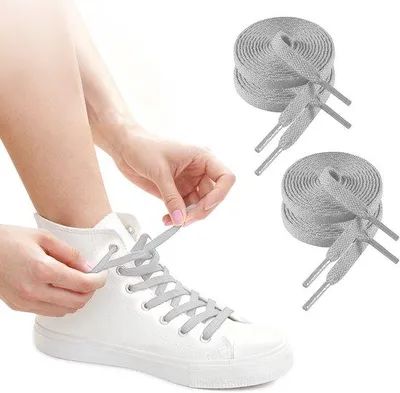 Obrázok produktu pre Biele polyesterové šnúrky do topánok, dĺžka 140 cm, šírka 8 mm