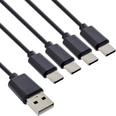 Produktbild von InLine® USB 4in1 Y-Ladekabel, 1x USB-A Stecker an 4x USB-C Stecker, 1m
