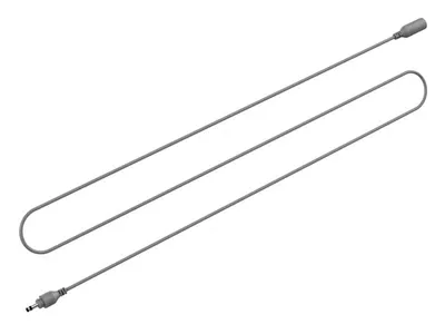 A gray cable with two connectors, laid out in a U-shape on a white background.