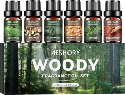 Obrázok produktu pre Sada esenciálnych olejov, 6 x 10 ml - Aromaterapeutický drevitý esenciálny olej pre difúzor - Kolekcia vonných olejov