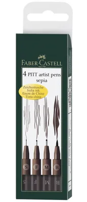 Image de Faber Castell FC-167101 Tekenstift Faber-Castell Pitt Artist Pen 4-delig Etui Donker Sepia