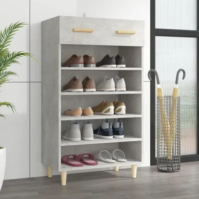 Zdjęcie produktu dla Półka na buty wielopoziomowa, drewniana, z 5 przegródkami i 1 szufladą