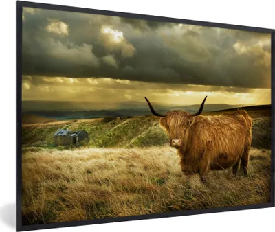 Produktbild von MuchoWow® Gerahmtes Poster Schottischer Highlander - Licht - Natur 90x60 cm - Poster mit Schwarzem Bilderrahmen Wandposter Rahmen Foto Bilder - Fotorahmen - Foto-Plakat