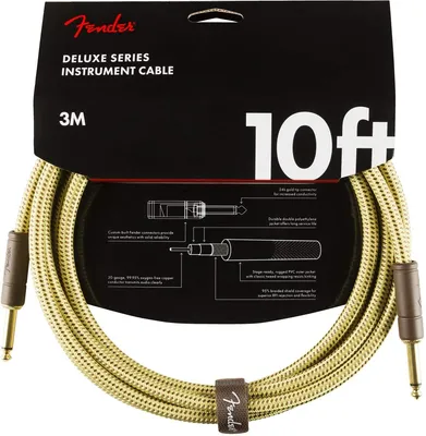 Produktbild von Fender Deluxe Series Instrumentenkabel, 3m Gitarrenkabel Gerade,Gerade, Tweed Design, 24K Vergoldete Stecker, Geflochtene Abschirmung, & Langlebig