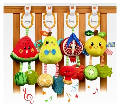 Produktbild von TUMAMA Baby Kinderwagen Spielzeug für 0 bis 12 Monate, Früchte Spielbogen mit Greifspielzeug, Rassel und Hängespielzeug für Neugeborene