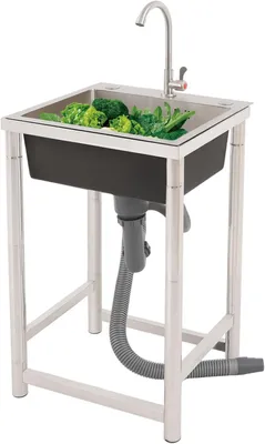 Imagen del producto de Fregadero de acero inoxidable independiente, con grifo, de 45 x 41 x 75 cm, para cocina y jardín