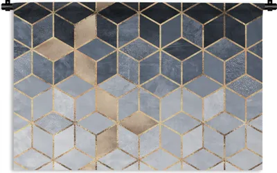 Produktbild von MuchoWow® Wandteppich Wandbehang Würfel - Gold - Muster 120x80 cm Tapisserie Dekoration Wandtuch - Wanddekorationen - Wandtücher