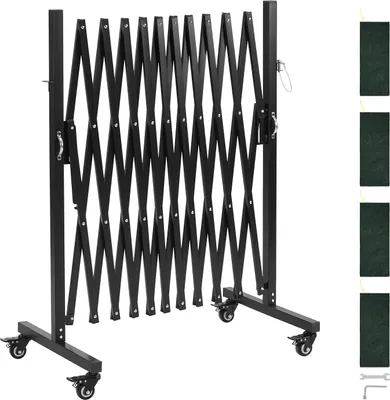 Immagine prodotto di VEVOR Barriera a forbice estensibile con ruote bloccabili e chiusura a forbice. Lunghezza massima 3,37 m, regolabile. Barriera di protezione mobile per esterni con funzione di segnalazione. Barricata metallica per esterni e uso industriale