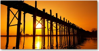 Produktbild von Tulup Glas-Bild -140x70- Wandkunst Dekorative Wand für Küche & Wohnzimmer - Sehenswürdigkeiten & Architektur - Sonne Brücke - Orange