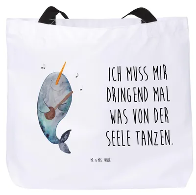 Produktbild von Mr. & Mrs. Panda Strandtasche Narwal Gitarre - Weiß - Geschenk, Tote Bag, Probleme, Gespräche, Wal, Tanzen, Urlaub, Tasche, Stoffbeutel, Reisetasche, Beutel
