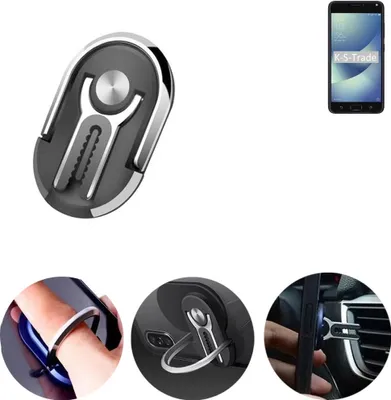 Produktbild von K-S-Trade 3in1 Smartphone-Ring Handy-Ring kompatibel mit Asus ZenFone 4 Max Fingerhalterung  Handyring Tischständer Lüftungsgitter-Halterung Tisch