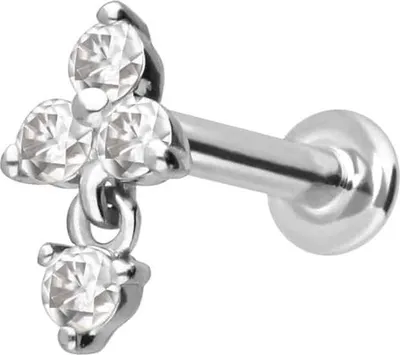 Produktbild von Ohrpiercing, Nasenpiercing 14 Karat Gold Labret mit Innengewinde MOISSANIT-BLUME + MOISSANIT 14 Karat | WeißGold Stablänge: 6mm - Stabstärke: 1mm