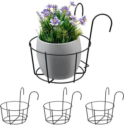 Immagine prodotto di Set di 4 vasi sospesi da balcone in metallo nero 21x20x26 cm