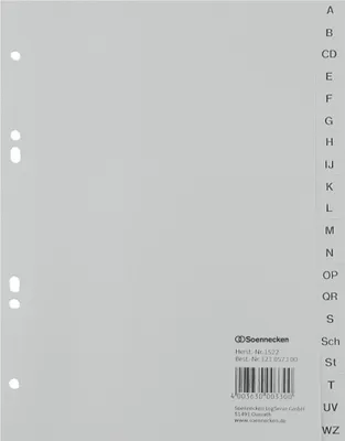 Produktbild von Soennecken Register 1522 DIN A5 A-Z volle Höhe PP grau
