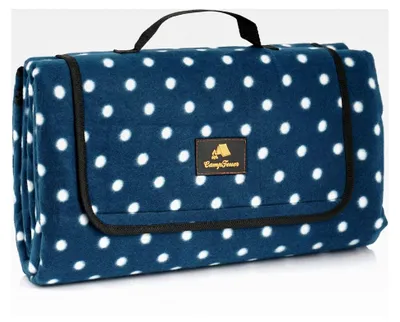 Produktbild von Wasserdichte Picknickdecke 200x200 cm | blau | Punkte Muster | XXL Campingdecke wasserabweisend | Isolierte Stranddecke, Outdoor Decke | Camping Zubehör Picknick, Campingmatte