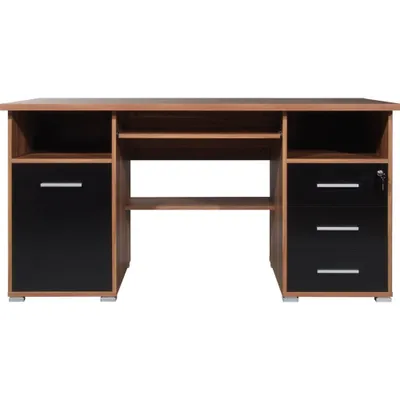 Produktbild von GERMANIA Schreibtisch walnuss, schwarz rechteckig Wangen-Gestell walnuss 145,0 x 70,0 cm