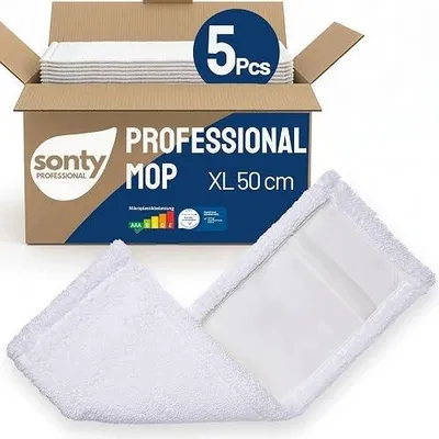 Zdjęcie produktu dla Mopy z mikrofibry profesjonalne białe do sprzątania 5 sztuk 50 cm