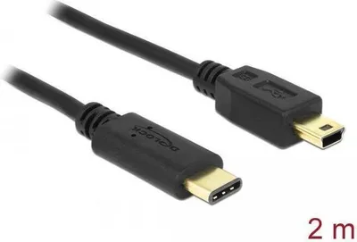 Produktbild von DeLOCK 2m, USB2.0-C/USB2.0 Mini-B, 2 m, Mini-USB B, USB C, USB 2.0, Männlich/Männlich, Schwarz