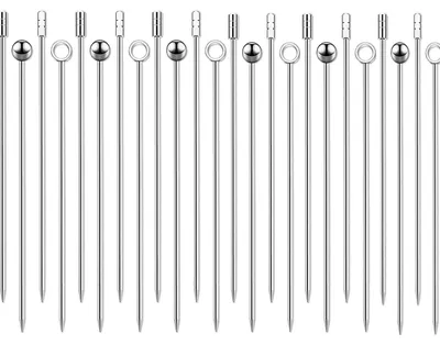 Immagine prodotto di 24 stecchini per cocktail - Riutilizzabili - Adatti al lavaggio in lavastoviglie - Acciaio inossidabile - 11 cm - Argento - Stuzzicadenti