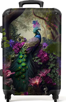 Obrázek produktu pro NoBoringSuitcases.com® Velký kufr - Peacock - Jungle - Flowers - Nature - Combination Lock TSA - Hard Shell Trolley 4 Wheels - 72 litrů - Cestovní kufr - 66 cmKufr Medium 67x43x25 cm, 72L,