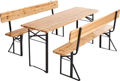 Produktbild von Set aus 180 cm Biertisch und Bänken mit Rückenlehne Braun - Oviala Munich