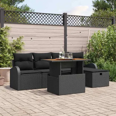 Image de Maison Exclusive - Ensemble de canapés de jardin 6 pièces en polyrotin noir