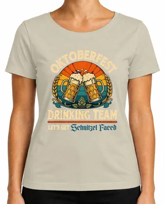 Productafbeelding van Drinkteam T-shirt, traditionele kleding (Trachten), lederhosen, dirndl, dames T-shirt, naturel, maat XL