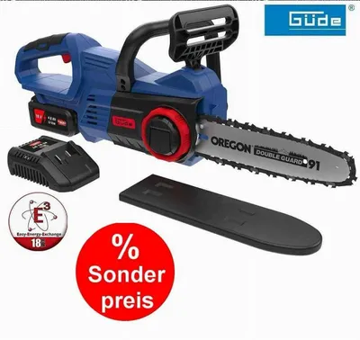 Produktbild von GÜDE Akku-Kettensäge KS 18-401-30 mit Akku 4.0 Ah, Ladegerät 18V E³ Akkusystem