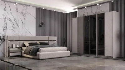 Obrázok produktu pre Elegantná moderná spálňová zostava s posteľou a skriňou