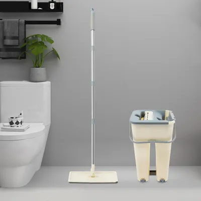 Produktbild von Spin-Wischmopp - Wischmopp & Eimer-Set - 360° drehbar - Stahlstiel - Mikrofaser - PP-Wischkopf