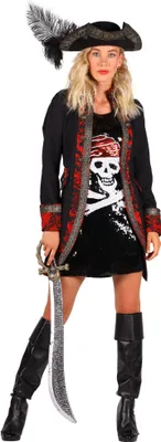 A woman dressed as a pirate, posing for a product image.