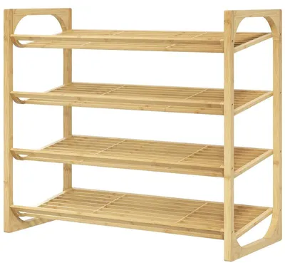Image de Étagère à chaussures en bambou pour 12 paires de chaussures | Couleur : marron | Dimensions : 76 x 33 x 67 cm