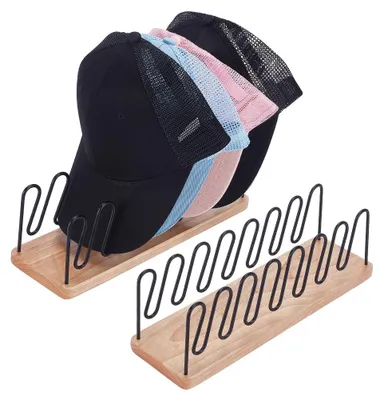 2er-Set Hut-Organizer aus Holz & Metall, schwarz, 32x10x9,5 cm