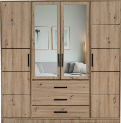 Produktbild von Drehtürenschrank Rodos D4, 4 Türen Kleiderschrank mit 2 Spiegel, Moderne Garderobe, Schrank Größe: 196 x 200 x 57,5 cm