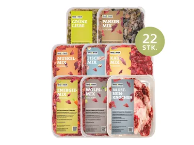 Produktbild von BARF 3-Wochen-Paket für Hunde 11 kg in 22 Schalen à 500 g