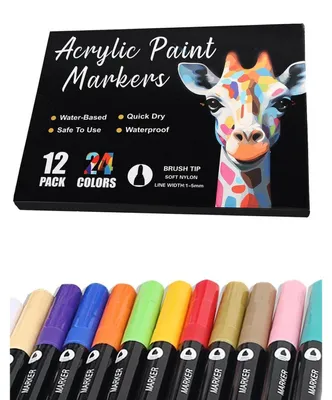 Productafbeelding van Acrylstiftenset, 12 stuks, 24 kleuren, dubbele punt, waterbestendig, geschikt voor diverse oppervlakken