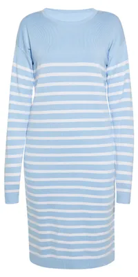 Produktbild von Damen Midi-Kleid gestreift mit langen Ärmeln und Rundhalsausschnitt, Blau, Größe M