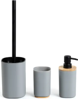 Produktbild von HOMLA SALTI Badezimmerset grau Spender, Becher und Toilettenbürste